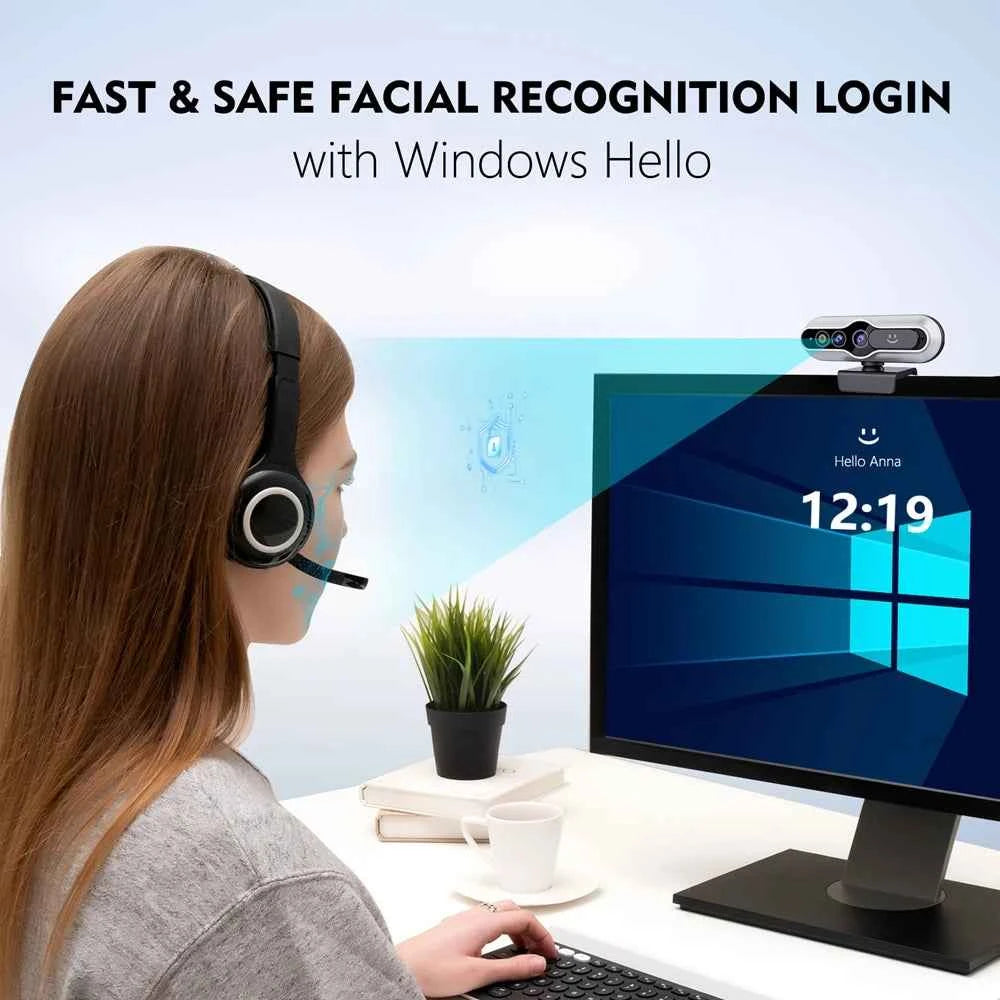 TOALLIN USB Webcam mini Camera with Windows Hello 2K 30fps Web Camera Mini Auto-focus Webcam for Laptop & Desktop Conferencing