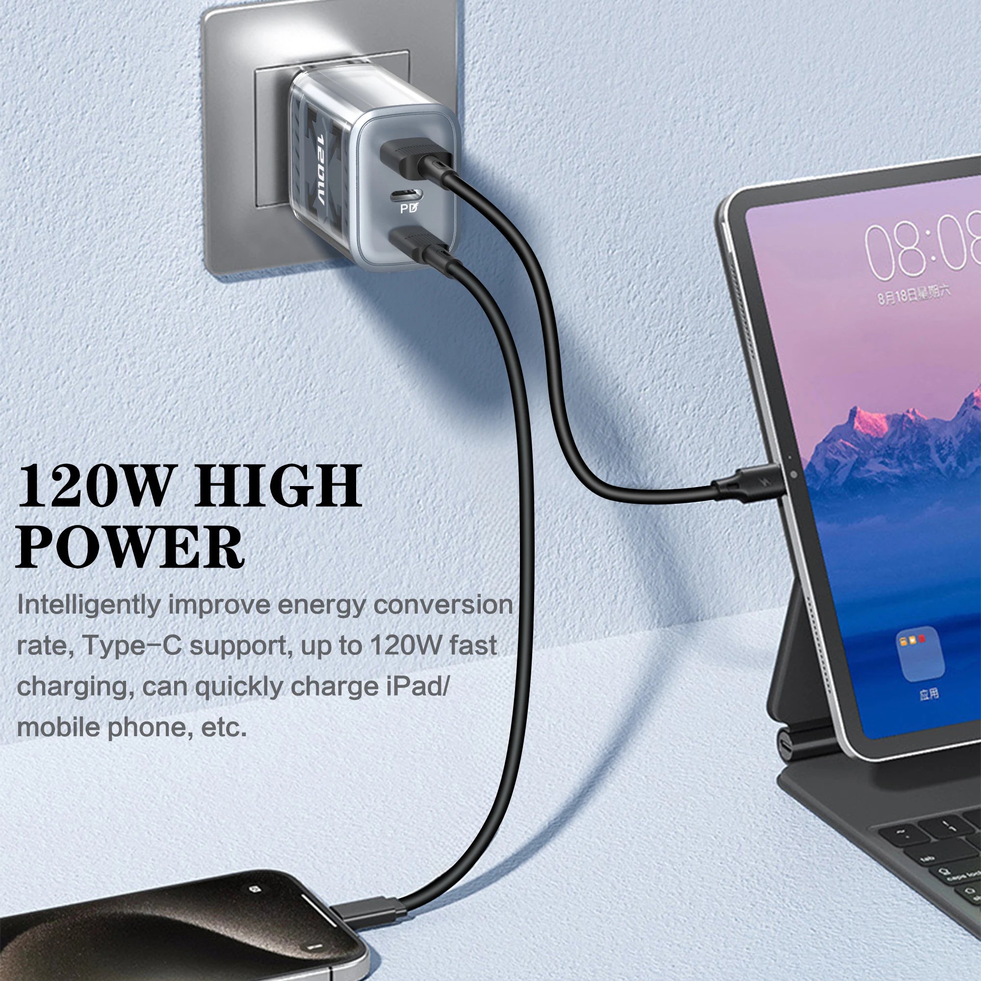 Multi Ports 120W Type C USB Fast Charging Charger Mobile Phone Adapter For iPhone Samsung Huawei Xiaomi PD Quick Charge Charger