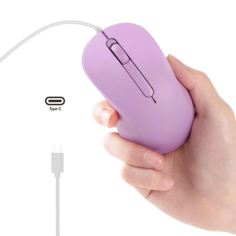 Type-c Wired Mouse Silent Portable Tablet Notebook Office Optical Mouse Ergonomic Design For PC Android IOS