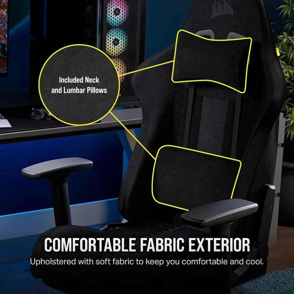 Corsair TC100 Gaming Chair: Fabric, Racing Style, Lumbar Support, Removable Memory Foam Neck Pillow, Adjustable Features