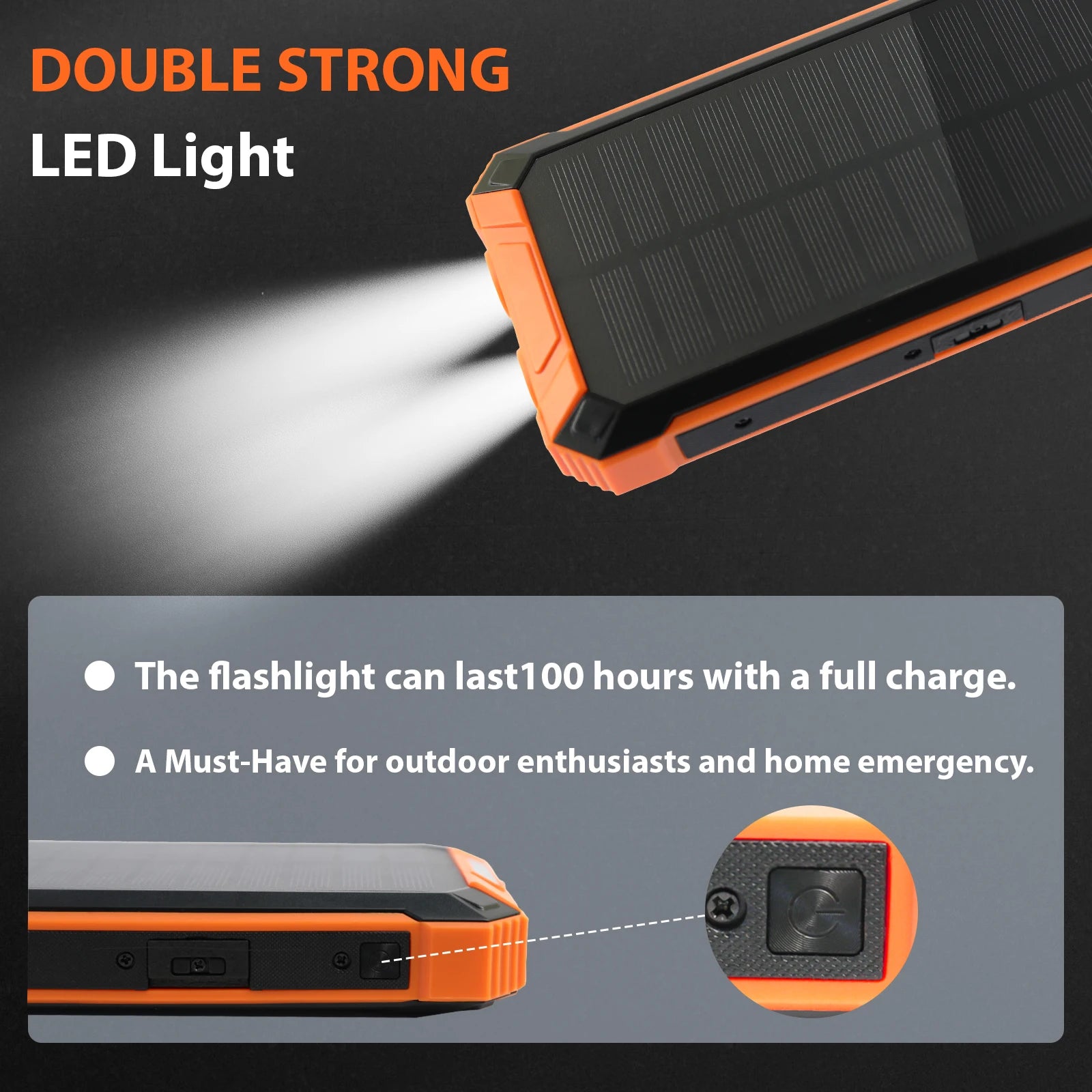 20000mAh Portable Solar Power Bank Wireless Charging 18W Dual LED Lights 4 Built-in Charging for iPhone Android Phones AirPods