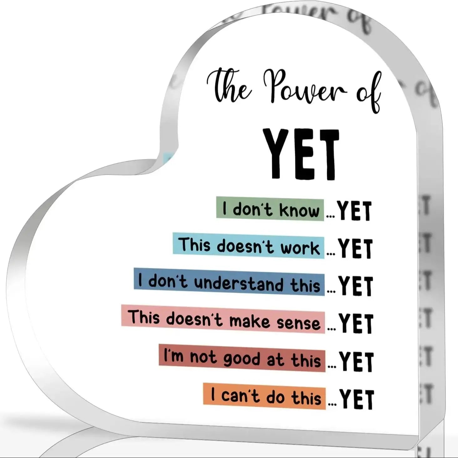 The power of yet,Growth mindset sign, Acrylic Heart Keepsake,Therapy Office Decor,Counselor office decor, mental health sign