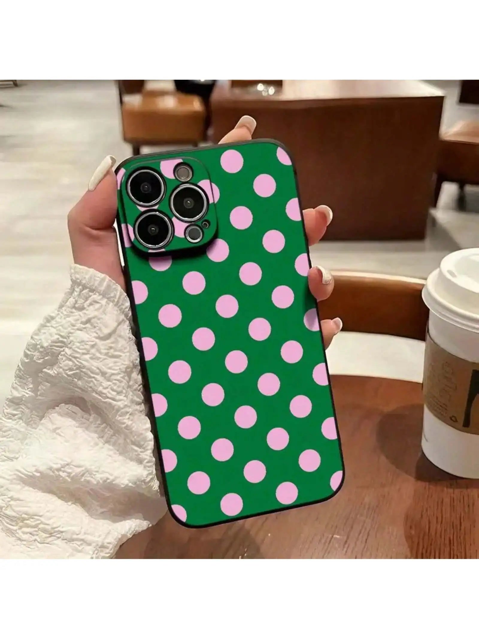 Polka Dot Pattern Mobile Phone Case, Featuring Pink And Green Color Design, Suitable For IPhone 16, 15, 14, 13, 12, 11 Pro Models, Durable Material, Shockproof Protection. It Is A Great Gift For Family, Friends, Children, Bir