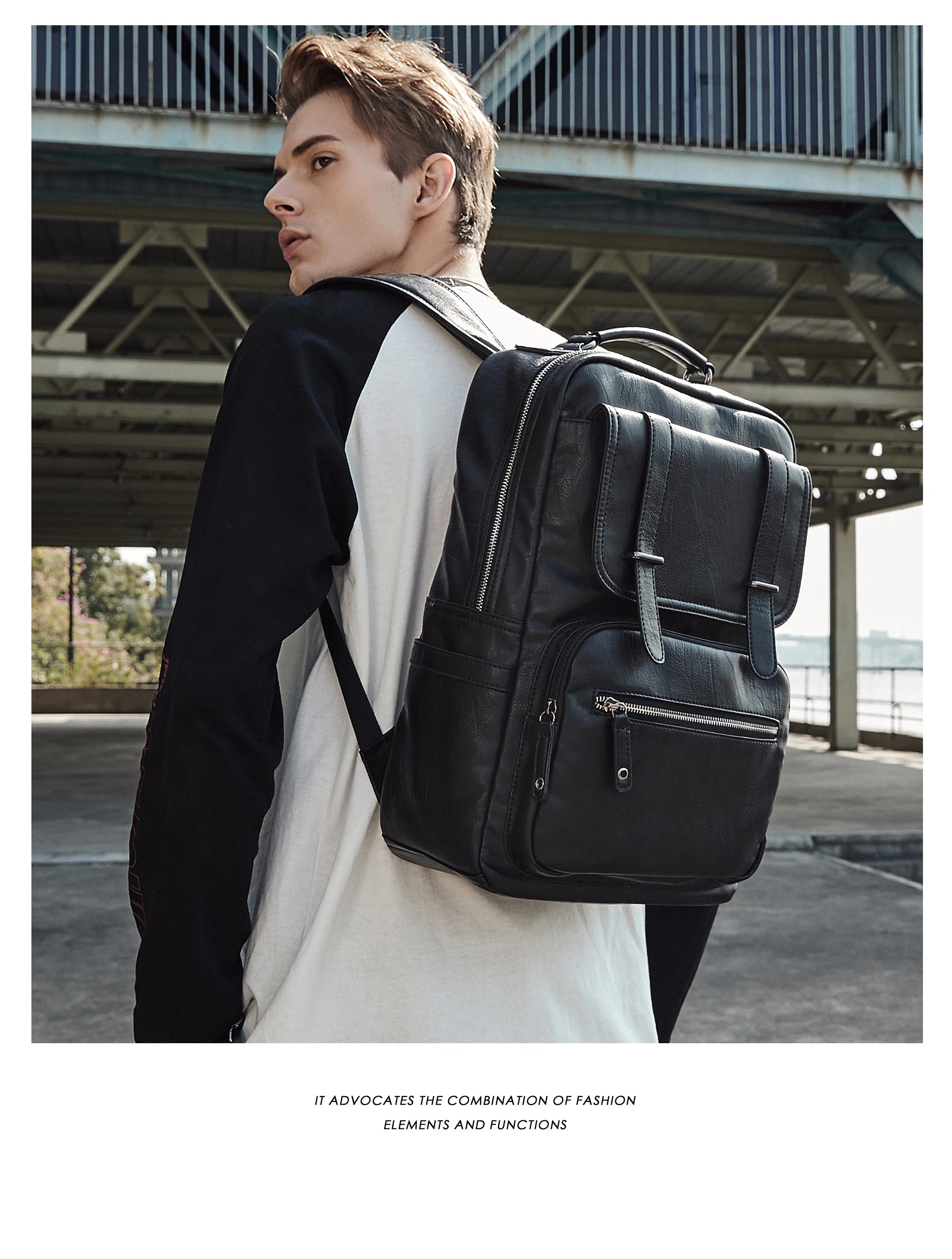 MOYYI Leather Laptop Backpack for Men Waterproof Travel Backpack Vintage Business Bag for Commuter Casual Leather Daypack