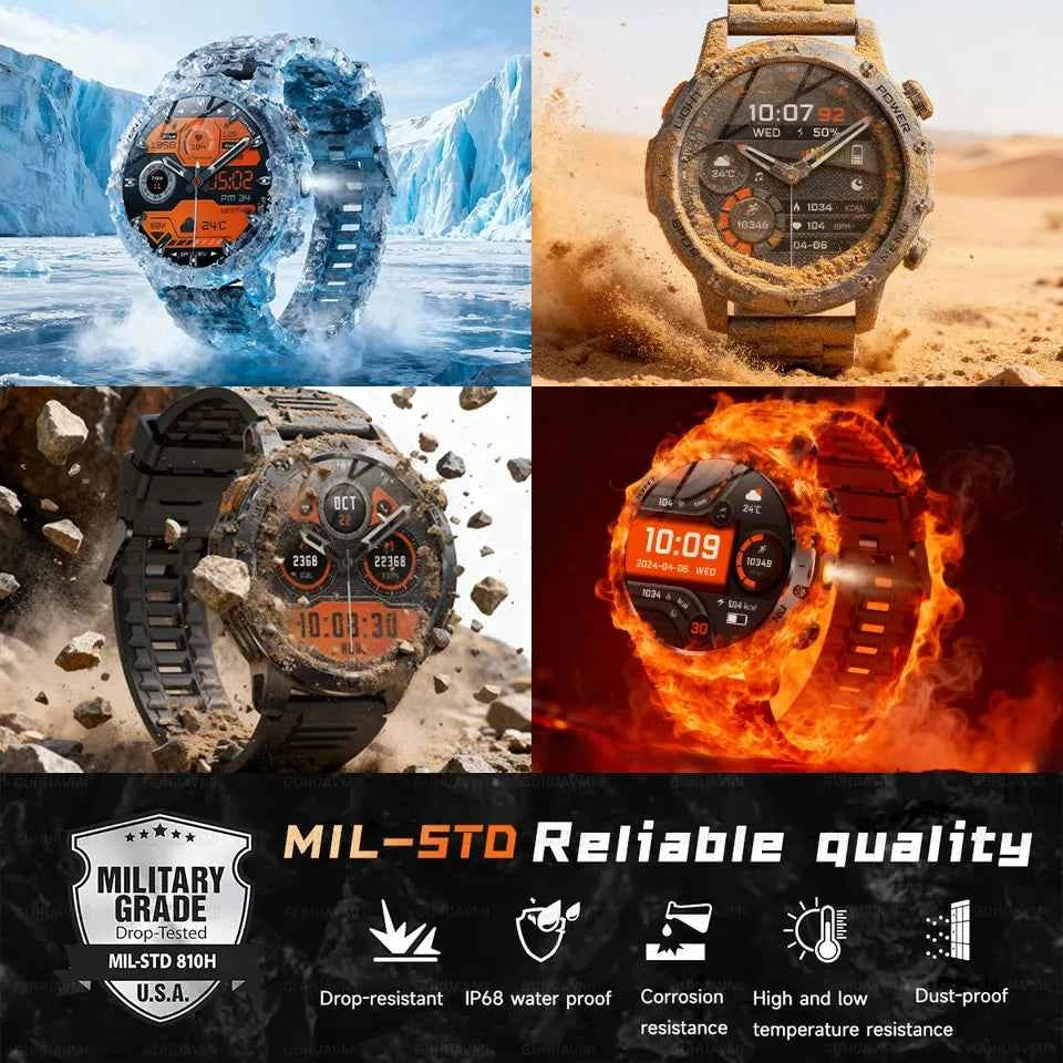 2025 T-REX3 1000mAh Large Battery Durable Adult Smart Watch GPS Strong Flashlight 10ATM Waterproof BT Call Sports Smartwatch Men