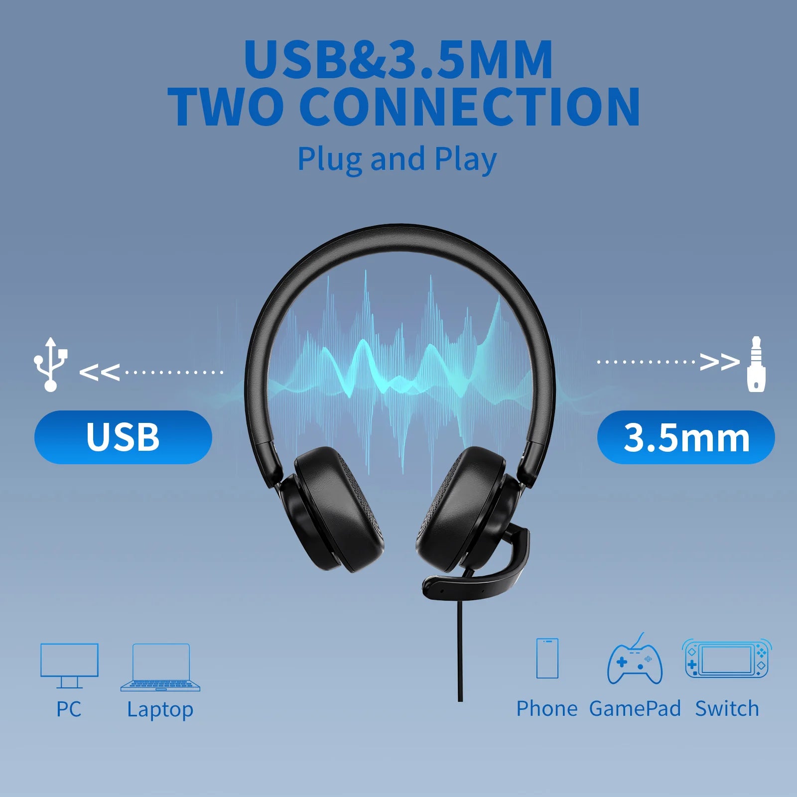 AWATRUE EH11 Wireless Bluetooth Headset with AI Noise Cancelling Mic & Charging Base 2.4GHz Wireless Headphone with USB Dongle