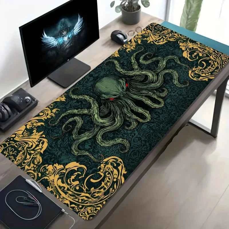 1 Extra-Large Gaming Mouse Pad with Cthulhu Octopus Vintage Pattern, Anti-Slip Rubber Base,Large Desk Mat for Office Accessories