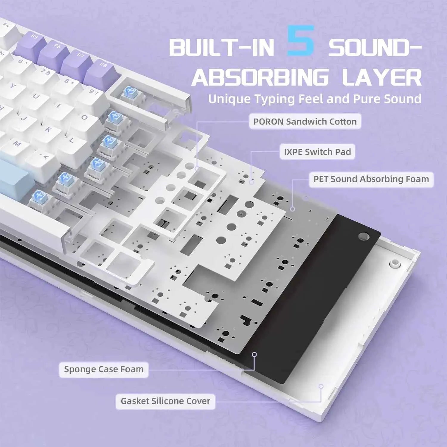 A.JAZZ AK820 Hot Swappable Mechanical Keyboard,75% TKL RGB Backlit Wired Gaming Keyboard with Knob Control,Poron Foam