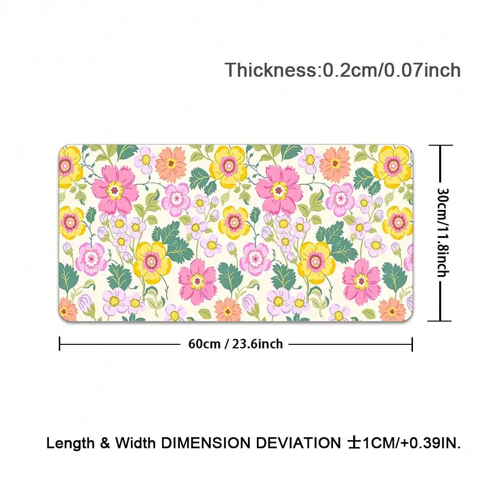 Large Mouse Pad, Wildflowers Floral Desk Mat Computer Keyboard Pad Non-Slip Rubber Base With Stitched Edges For Laptop Gaming, Office & Home