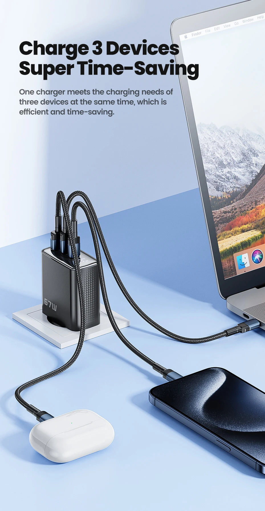 Toocki 67W GaN USB Type C Charger Digital Display 65W 45W PPS PD QC4.0 Quick Charge For Macbook Laptop IPAD Tablet iPhone 15 14
