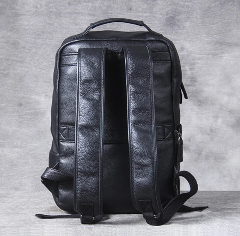 High Quality Fashion Genuine Leather Backpack Men Bagpack Student School Bag Backpack daily male Rucksack large Knapsack Black