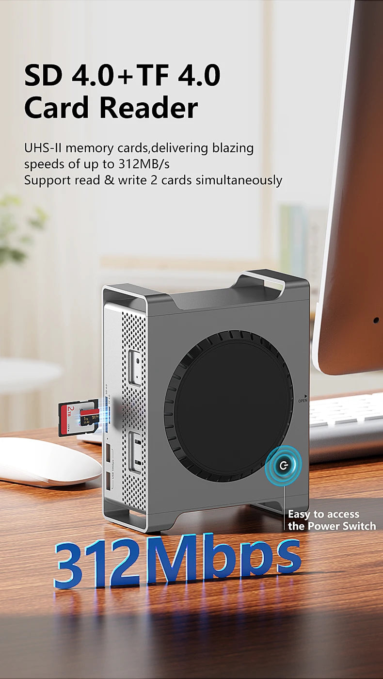 Blueendless ssd docking For 2024 MAC Mini M4/M4 Pro Stand with M.2 NVMe SSD enclosure 4K/60HZ HDMI-Com SD4.0 TF4.0 10Gbps C HUB