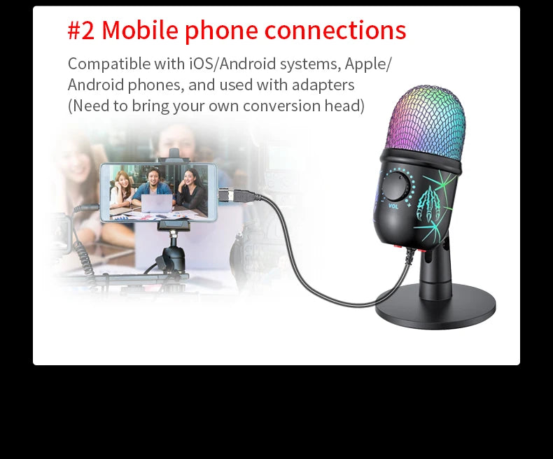 USB Microphone Play Gaming Mic for PC Mac PS4/5 Podcast Microphone with RGB Mute Monitor Noise Reduction for Recording Streaming