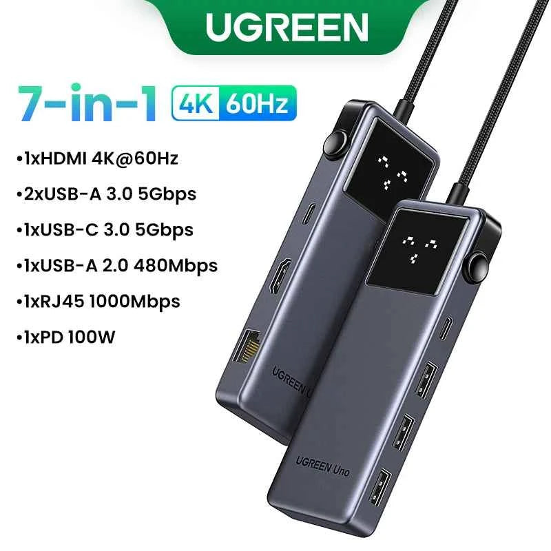 UGREEN Uno USB C HUB 6-in-1 4K60Hz PD100W 10Gbps USB3.2 Splitter Adapter for Laptop Macbook Pro Air USB Expander Docking Station