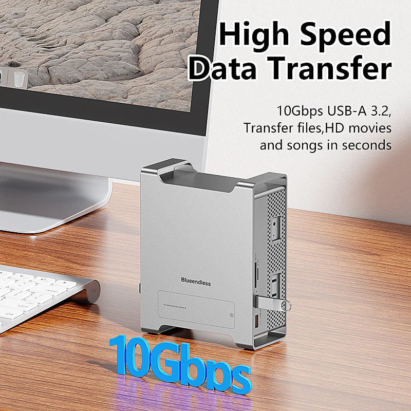 Blueendless ssd docking For 2024 MAC Mini M4/M4 Pro Stand with M.2 NVMe SSD enclosure 4K/60HZ HDMI-Com SD4.0 TF4.0 10Gbps C HUB