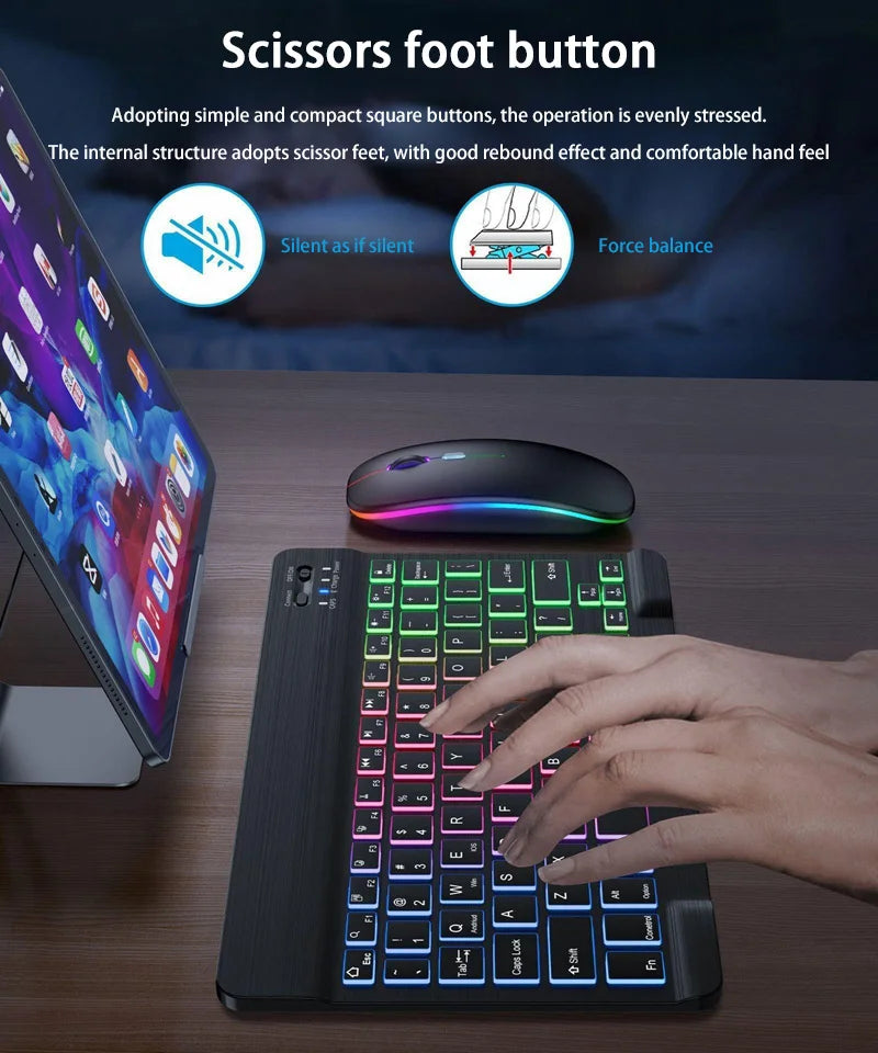 Wireless Bluetooth Backlit Keyboards RGB Colorful Gradient Luminous Mini Keyboard And Mouse Set For Apple Samsung Tablet