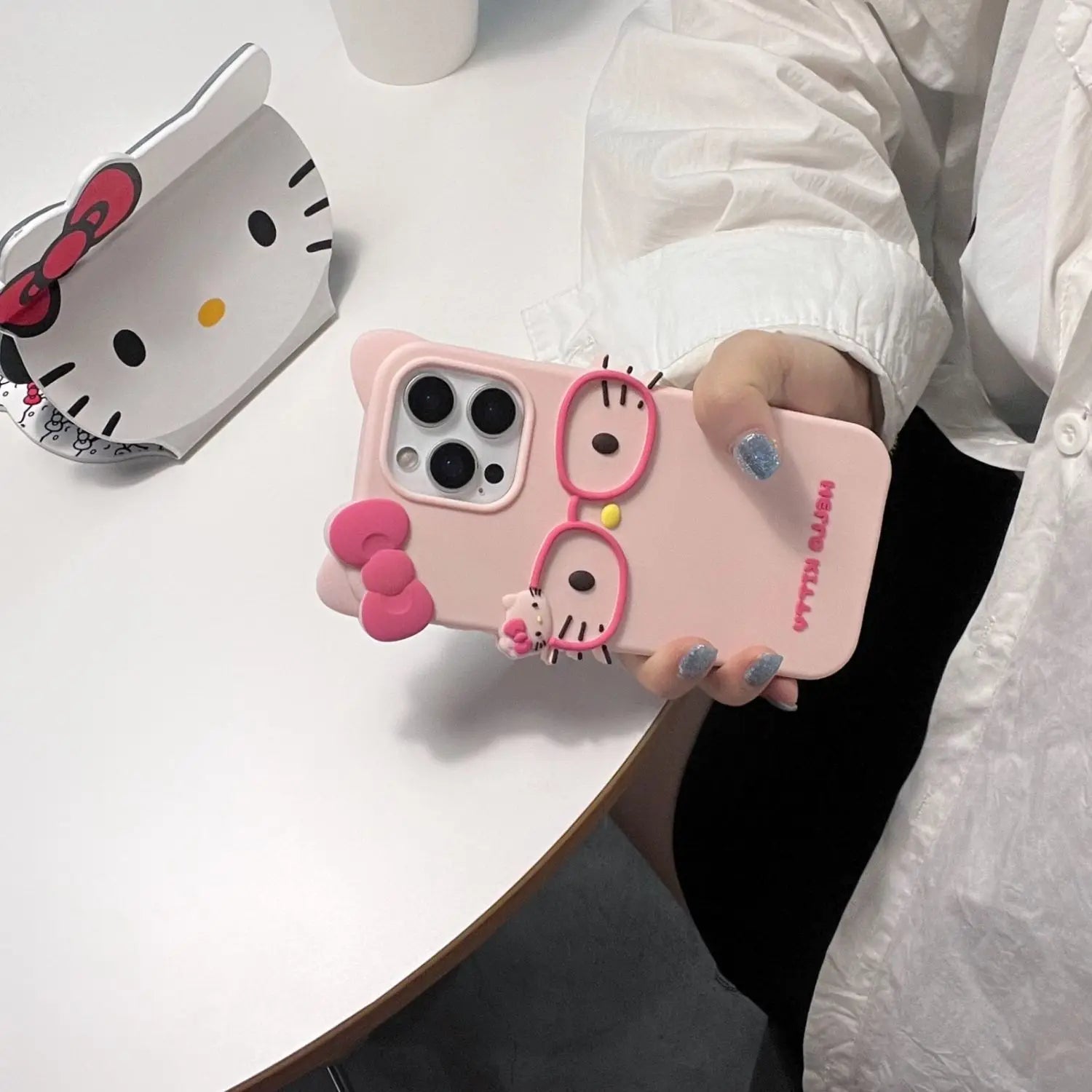 Sanrio 3D Cartoon Glasses Hello Kitty Phone Case For iPhone 17 Promax 16 15 14 13 12 Pro Max 11 So Cute Y2K Soft Silicone Cover