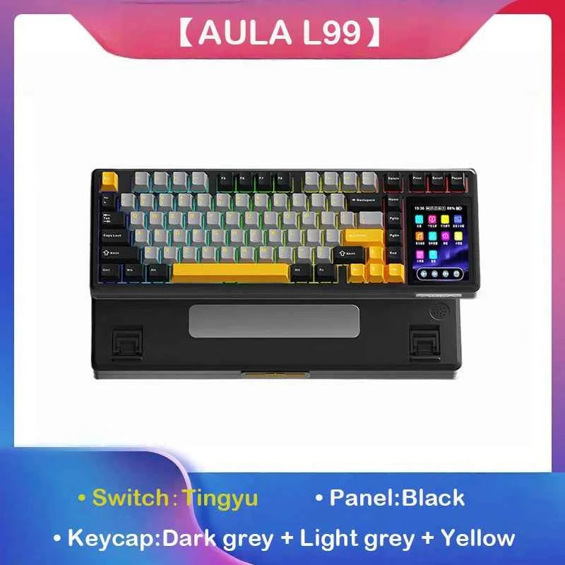 AULA L99 Intelligent Screen Mechanical Keyboard Bluetooth Wireless Tri-mode Night Gaming Laptop Keyboard 8000mAh Raindrop Switch