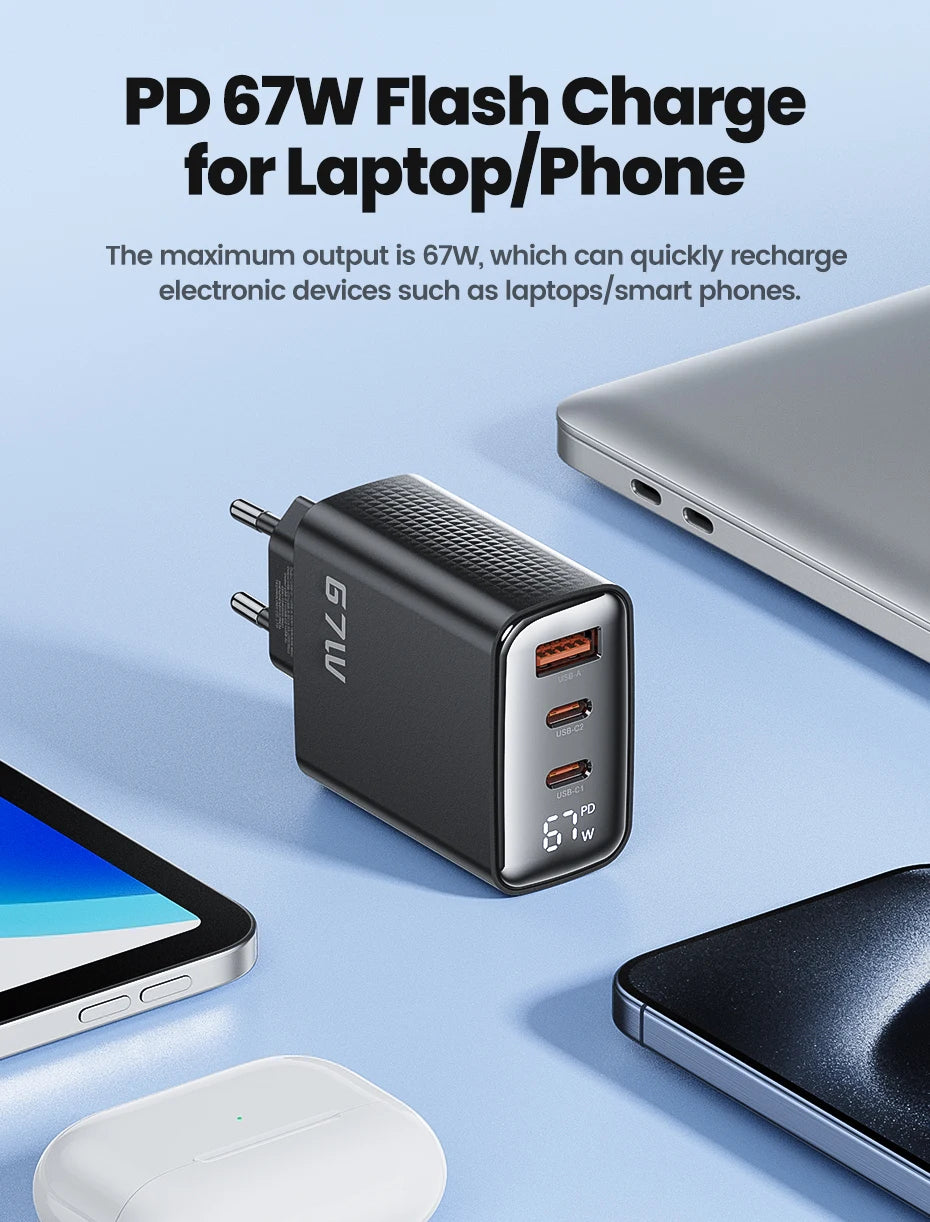 Toocki 67W GaN USB Type C Charger Digital Display 65W 45W PPS PD QC4.0 Quick Charge For Macbook Laptop IPAD Tablet iPhone 15 14