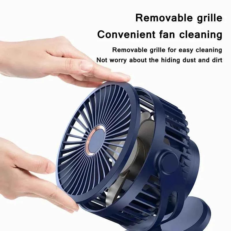 Mini 10000mAh Chargeable Clipped Fan 360° Rotation 4-speed Wind USB Desktop Ventilator Silent Air Conditioner for Bedroom Office