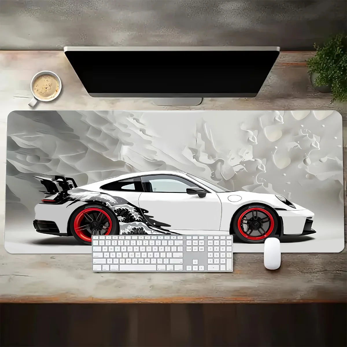 Large White Sports Car Design Gaming Mouse Pad Anti-Slip Rubber Base Extended Desk Mat for Gamer Office Use Computer Accessories - WinSupport Tech