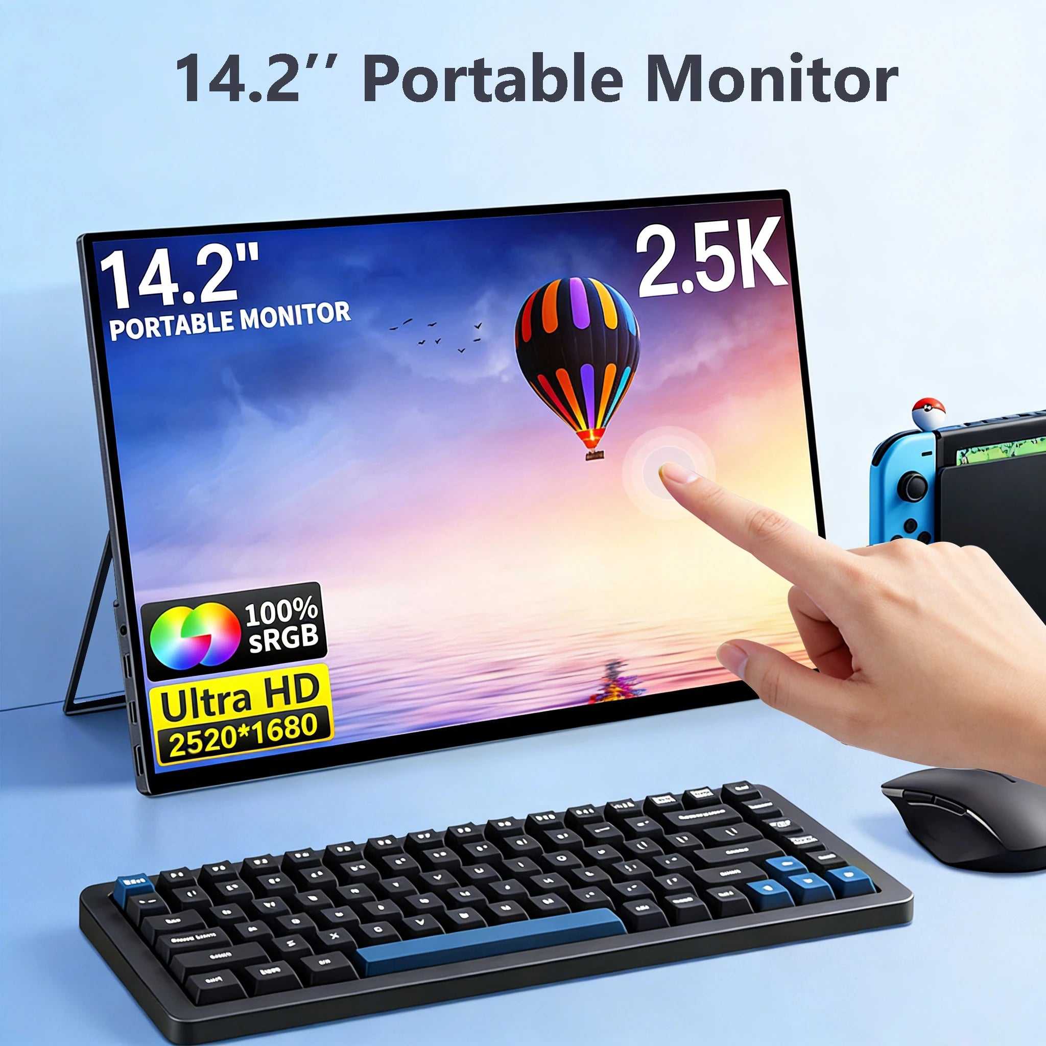 14.2 Inch Portable Touch Monitor QHD 2.5K IPS Secondary Screen Extend Display For Laptops Desktops Computer PS4/5 Gaming Monitor