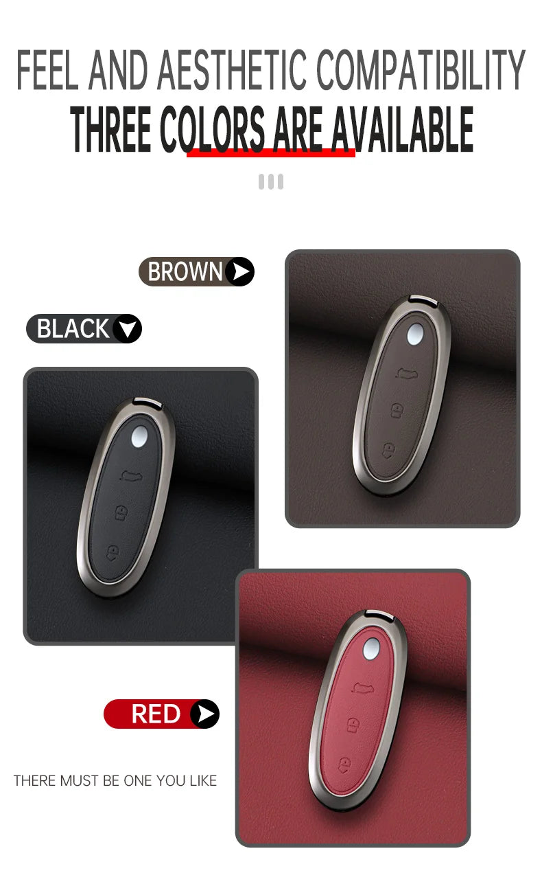 3 Buttons Zinc Alloy + Leather Car Key Case Cover Shell Skin Holder For 2024 Dongfeng NAMMI 01 new Energy Remote Key Protection