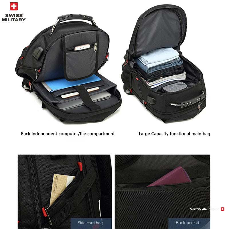SWISS MILITARY Fashion Travel Multifunction Large Capacity Male Bag Usb Charging Waterproof 23 inch Laptop Backpack Men Mochila
