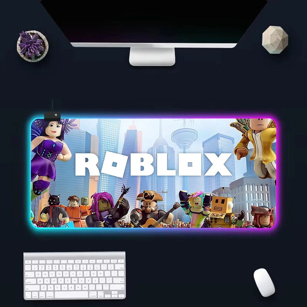 Hot game R-robloxs Cartoon RGB Pc Gamer Keyboard Mouse Pad Mousepad LED Glowing Mouse Mats Rubber Gaming Computer Mausepad