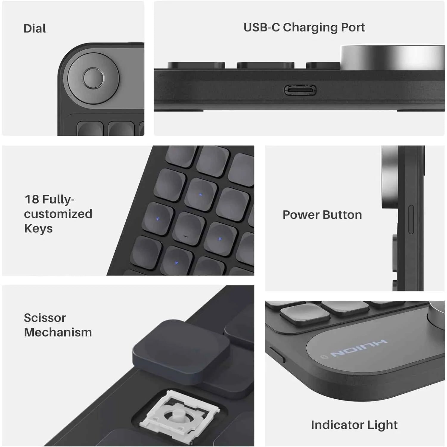 HUION Keydial Mini Wireless Keyboard, Bluetooth Connectivity Keyboard with Dial