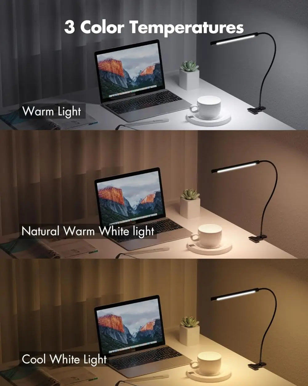 LED Desk Lamp Double/Single Head Reading Table Lamp With Clip Dimmable Brightness For Home Study Office Lighting PC Eye Protect