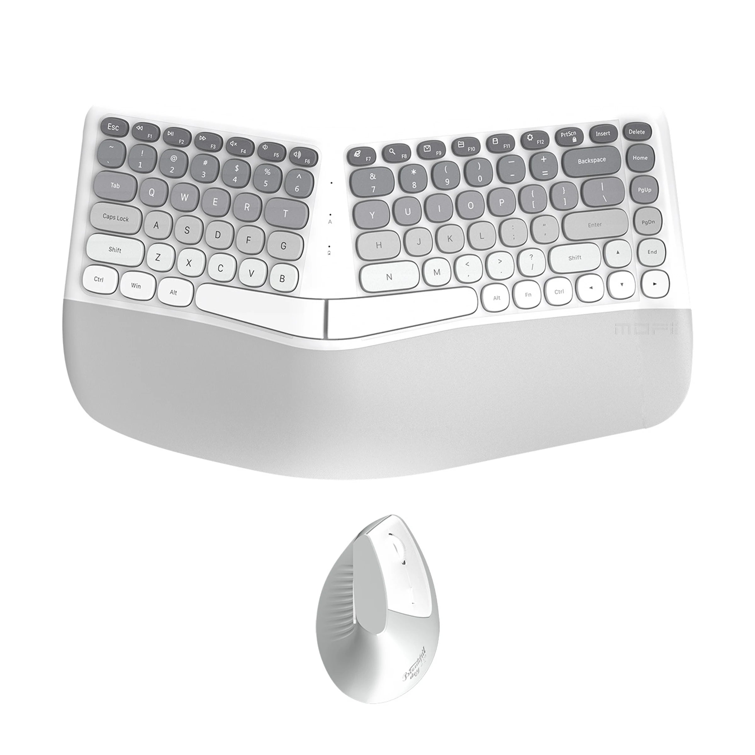 MOFii Ergonomic Keyboard and Mouse Combo, Cream Gradient, 2.4G Wireless, Wrist Fatigue Relief, Compact Tenkeyless, US QWERTY Lay