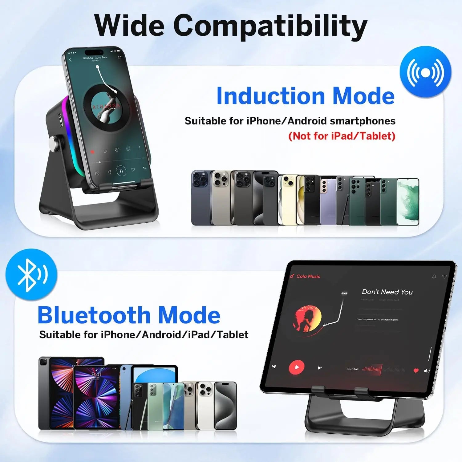 5 in 1 Wireless Induction Speaker with RGB Lights HIFI Sound Portable Bluetooth Phone Holder 8 Modes Auto-Induction Christmas Gift