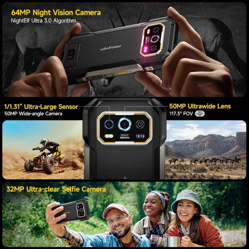 Ulefone Armor 27 Pro 5G Rugged Phone 10600mAh 50MP Camera 64MP Night Smartphone Android 14 Up to 24GB+256GB NFC Waterproof Phone