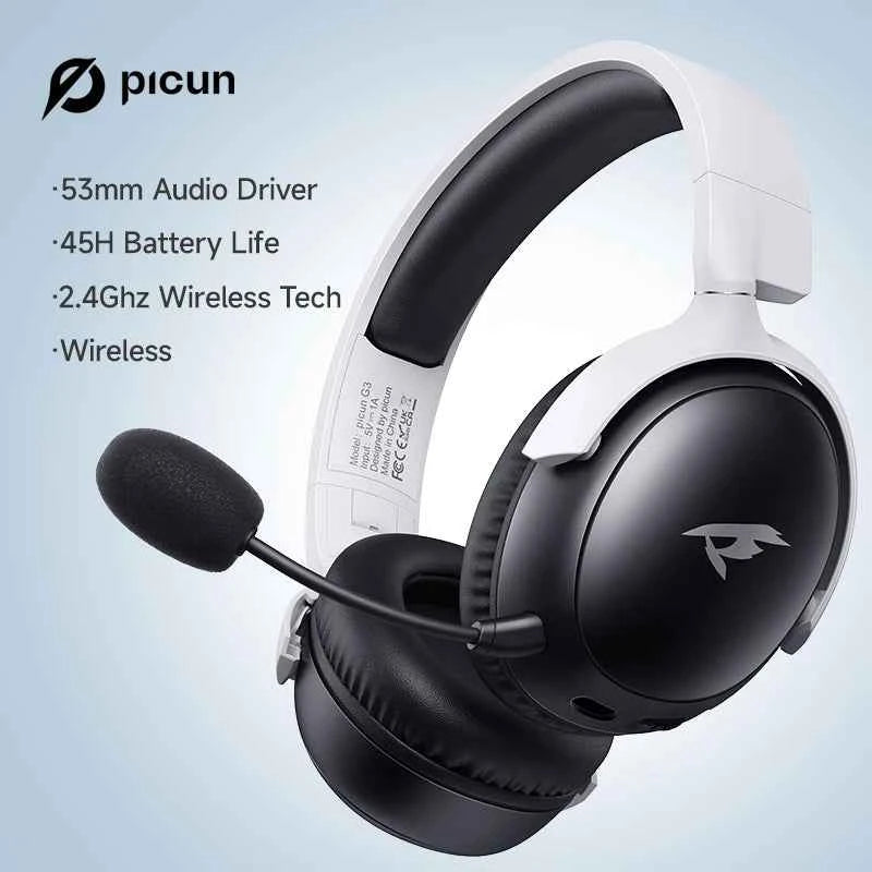Picun G3 Gaming Wireless Headphone with Mic Over-Ear Headphones Bluetooth 5.4 40mm Driver 2.4G/Wireless/Cable USB Headsets 65H