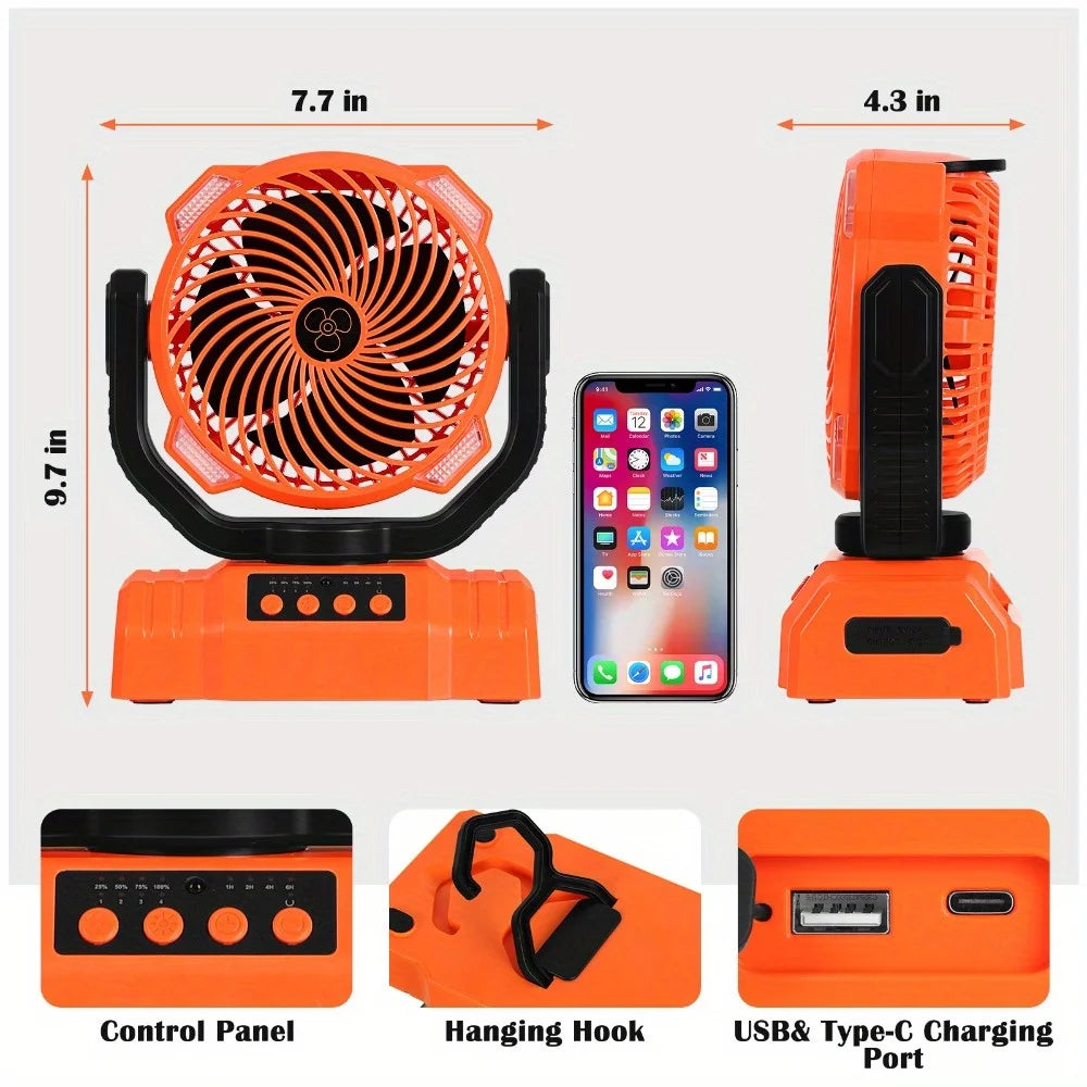 Gobortone Outdoor Camping Fan 10000mah Desk Table Rechargeable Fan With Power Bank Lighting USB Portable Outdoor for Tent