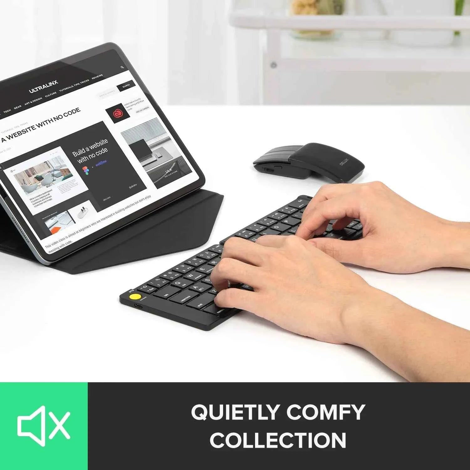 Delux Folding Keyboard Mouse Set Wireless Ultra Slim Portable Silent Kit Multi-Device Support For Windows Android IOS System