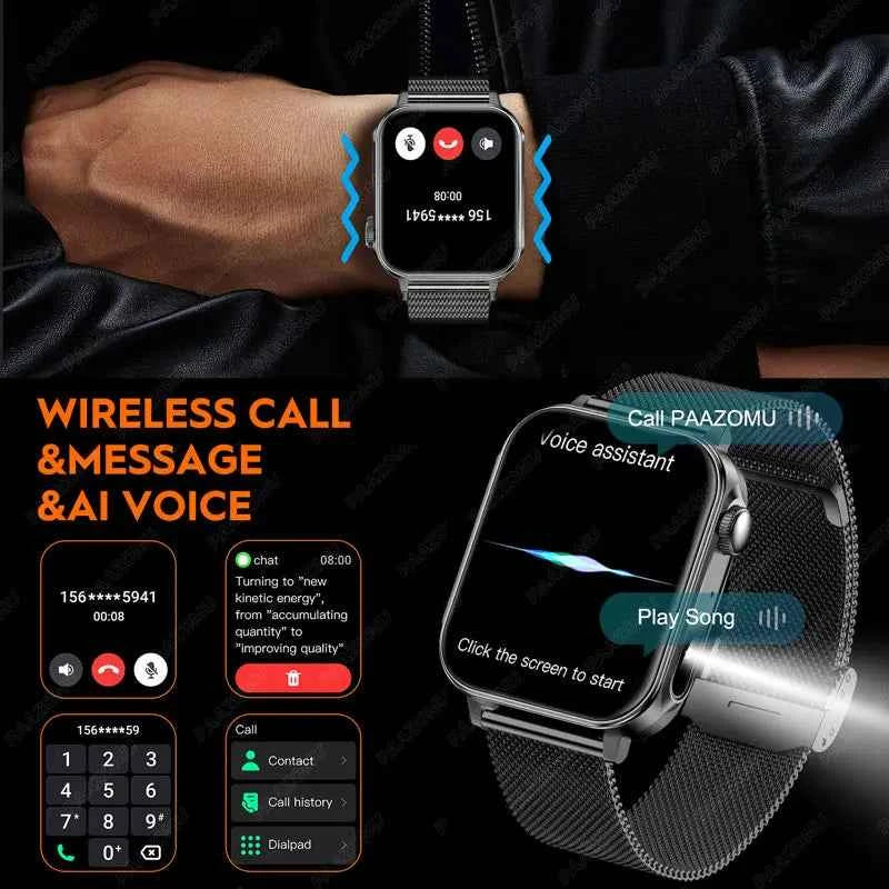 2025 New Smart Watch Men Women Type-C Charging Heart Rate LED Flashlight Bluetooth Call IP68 Waterproof SmartWatch for Android