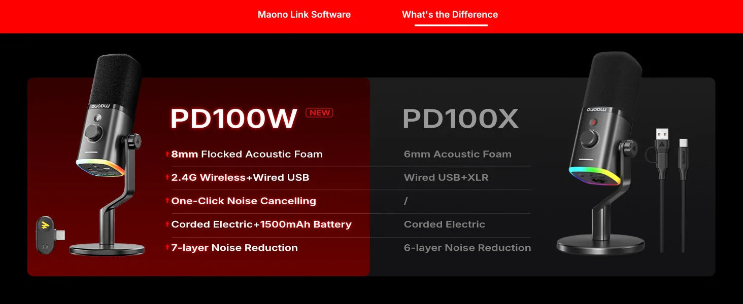 MAONO PD100W Wireless Dynamic Microphone Cardioid Dynamic Mic 50m Range One-Touch Noise Reduction RGB for Gaming Live Streaming