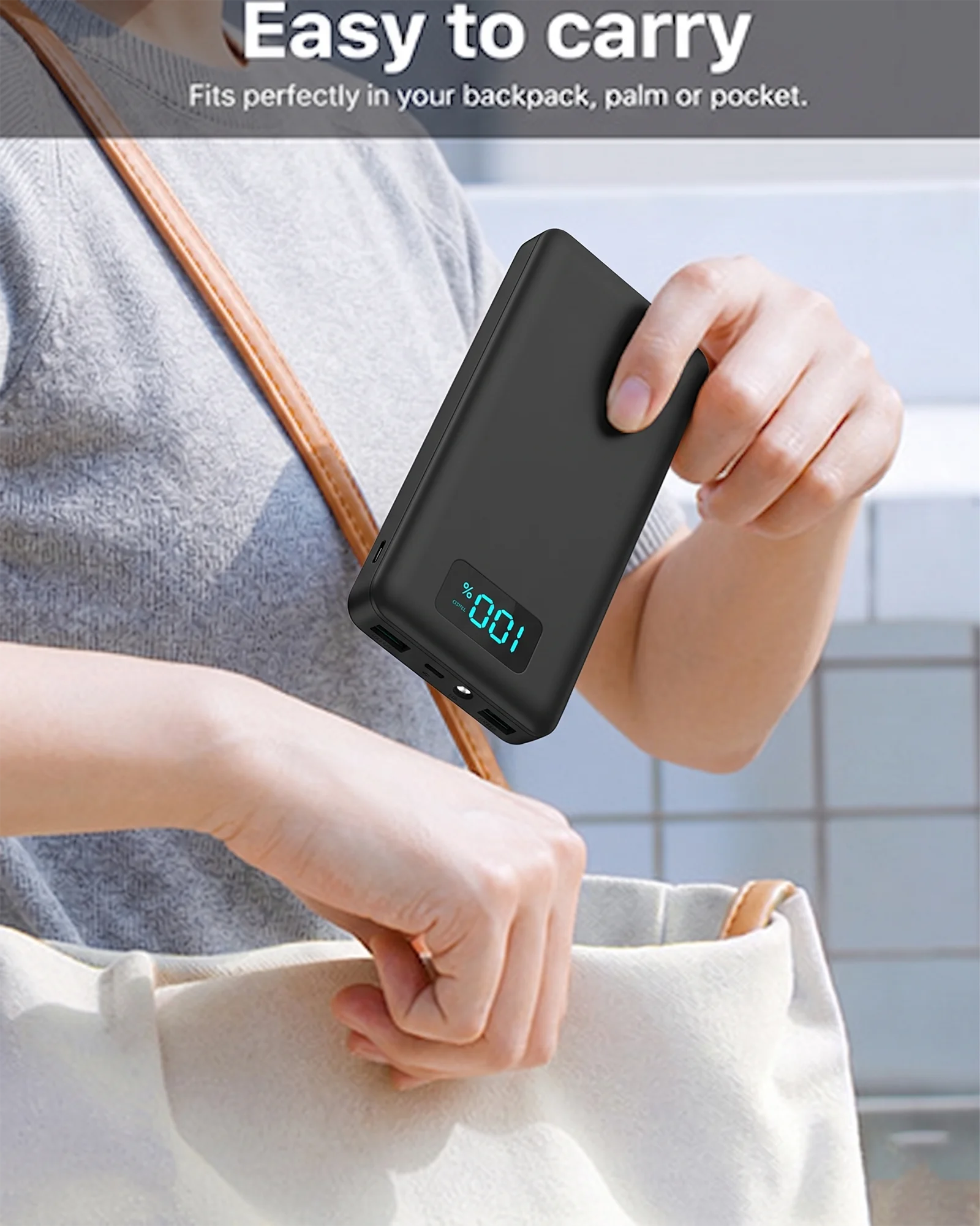 10000mAh Ultra Slim Portable Charger USB C with LED Flashlight 18W Fast Charge Type C Power Bank for Samsung Galaxy S26 S25 Ultra S24 Google Pixel iPhone 17 16 15 14 plus