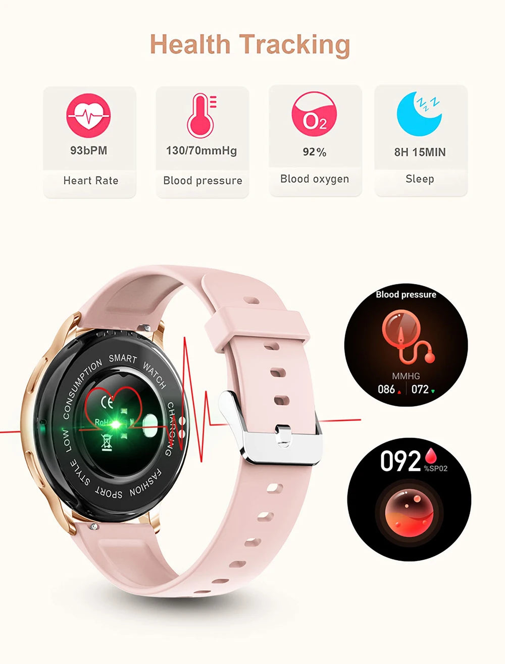 MEVADEN 1.32 inch Luxury Smartwatch Bluetooth Call Women Fashion Sports Fitness Tracker Health Monitor Smart Watch for Ladies