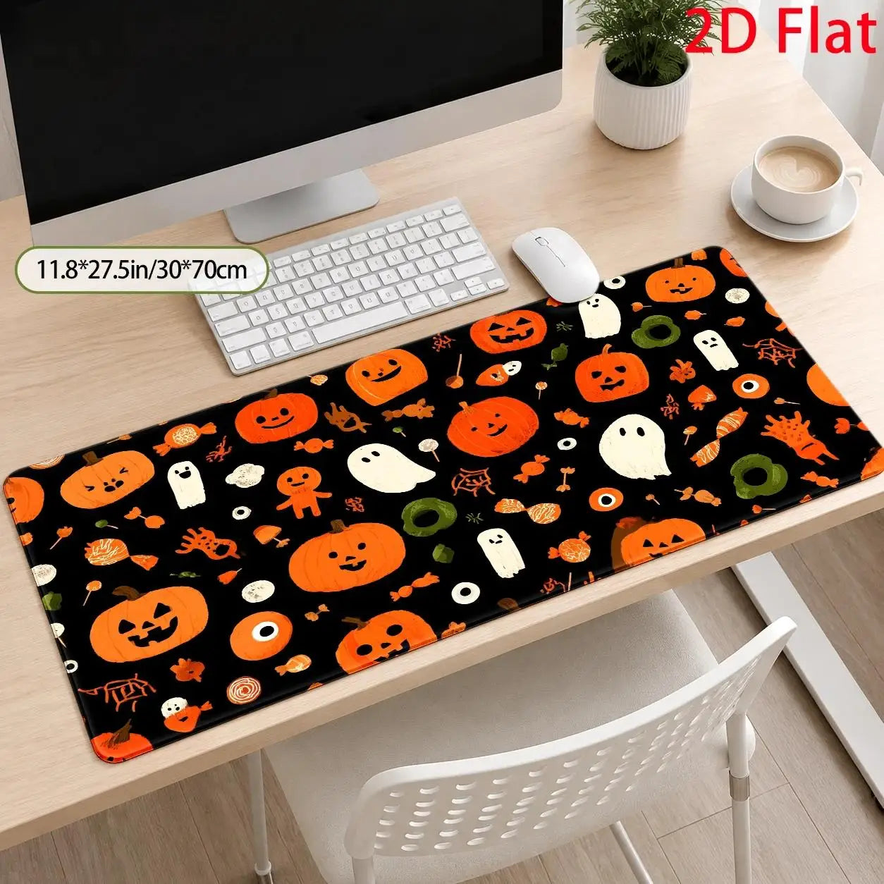 Large Spooky Pumpkins & Ghosts Mouse Pad - Stain-Resistant Suitable for Home Office & Gaming Desk Mat, Machine Washable Durable Compatible for PC, Computer