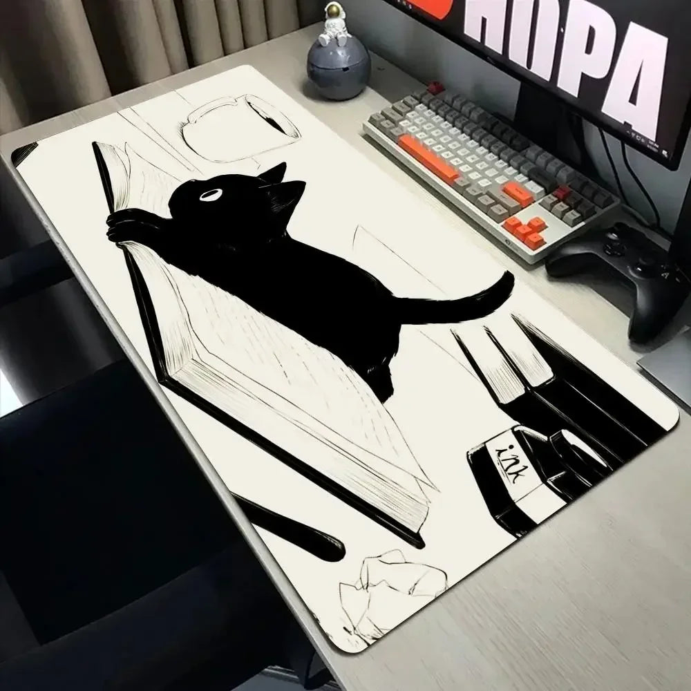Funny black cat Mouse Pads Cute Cat Computer XXL Mausepad Company Desk Pad Large Kawaii Cushion Office Accessories Rug 300X600
