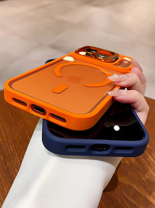 Luxury Matte Translucent Armor Shockproof For Magsafe Bracket Case For iPhone 17 16 15 14 13 12 Pro Max 17 Wireless Charge Cover