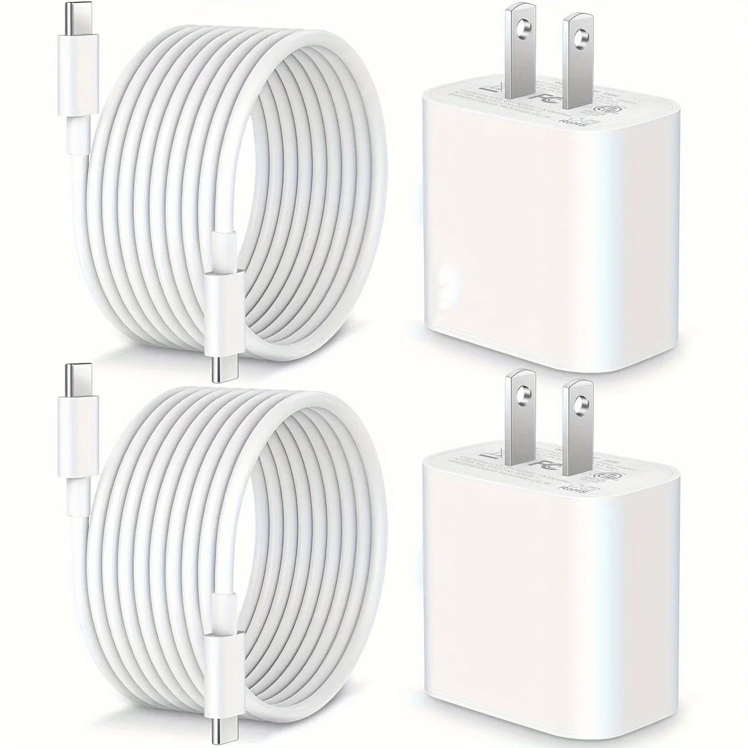 20W USB C Fast Charging Block for iPad, 2Pack Type C Wall Charger with 6FT C to C Cable for iPhone 15/Plus/Pro/Max