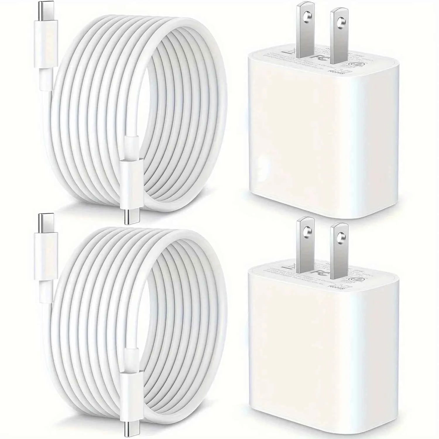 20W USB C Fast Charging Block for iPad, 2Pack Type C Wall Charger with 6FT C to C Cable for iPhone 15/Plus/Pro/Max
