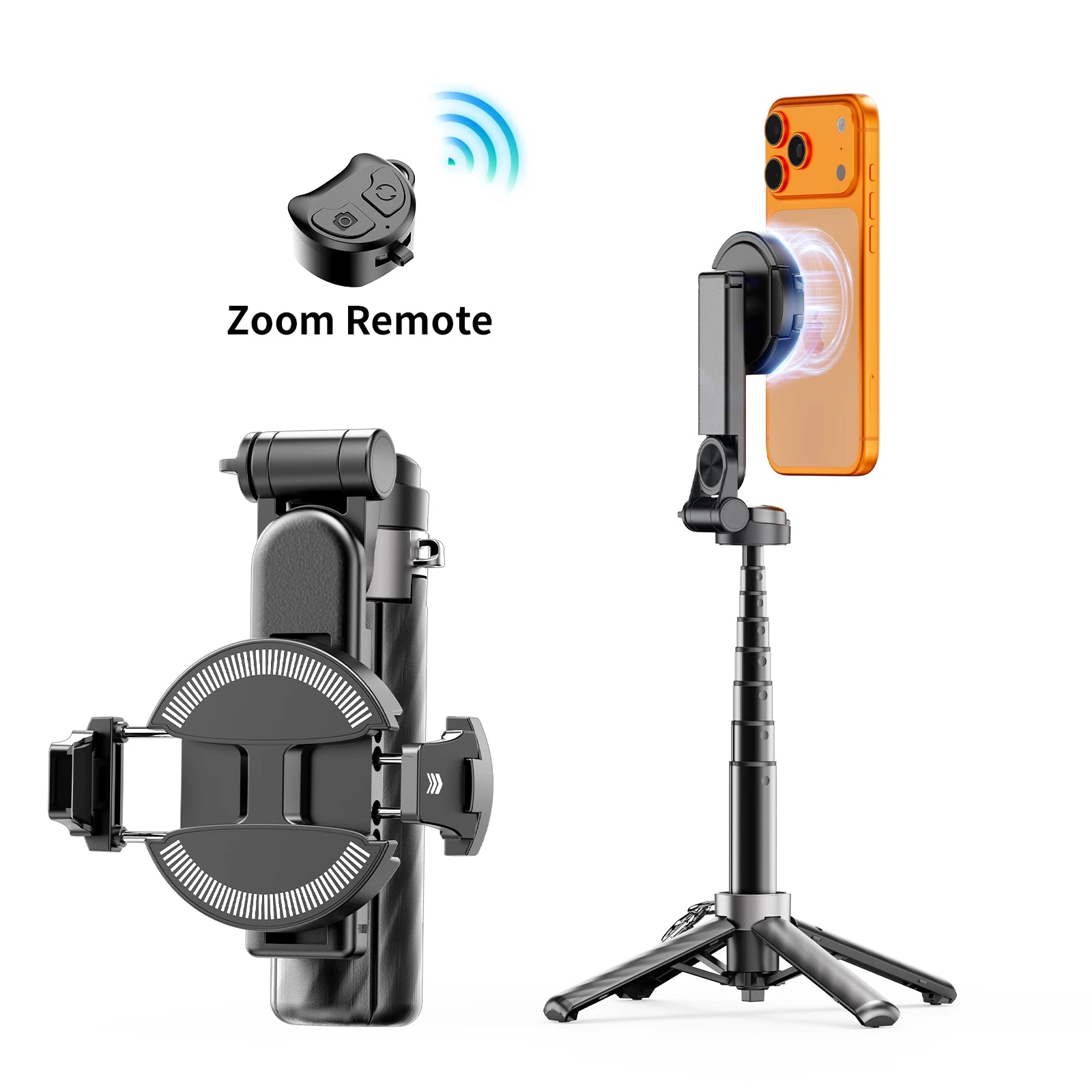 Protable Magnetic Selfie Stick Multifunctional Phone Holder with Clamp Bluetooth Remote Extendable Tripod for iPhone Android