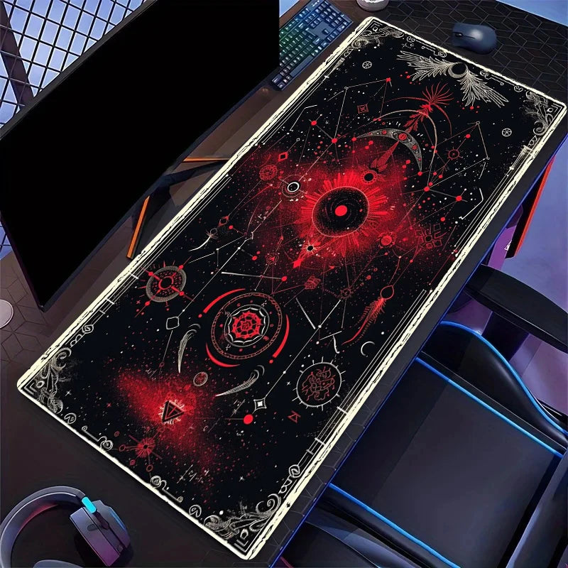 Charming Oversized Purple Card Moon and Stars Gaming Mouse Pads, Anti-slip Durable Table Pad, Suitable for Gamers and Office Use