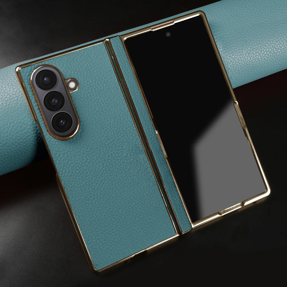 Genuine Leather Case For Samsung Galaxy Z Fold 7 6 5 4 3 fold4 fold3 Fold5 Fold6 Fold7 phone Cover Cases Fundas Coque Shell Capa