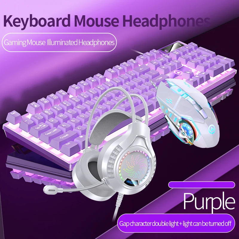 Gaming Keyboard Mouse Headphone Set Wired Backlight Game 104 Keys Keyboards 3600DPI Mice USD 3.5mm Headset Combos for PC Gamer